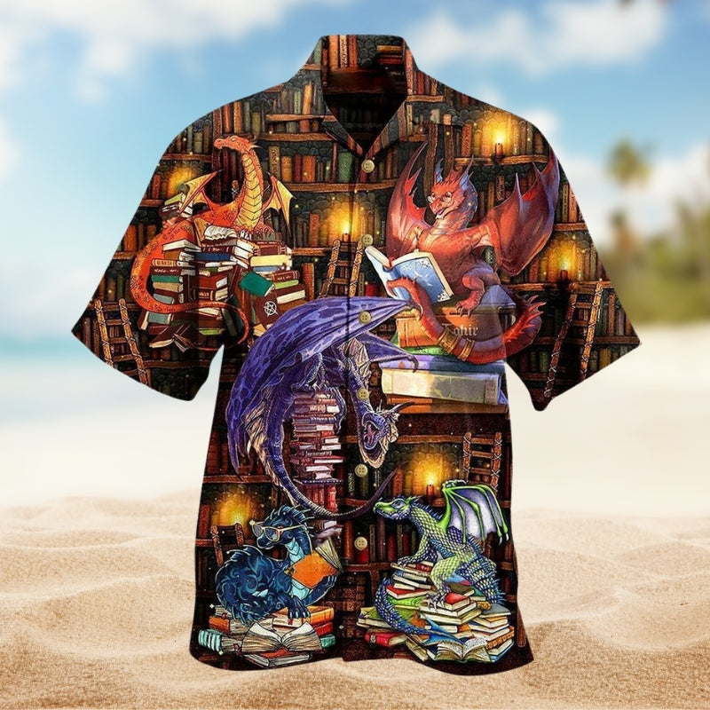 Books Reading Hawaiian Shirt For Summer Vacation, Beach Travel, And Casual Wear