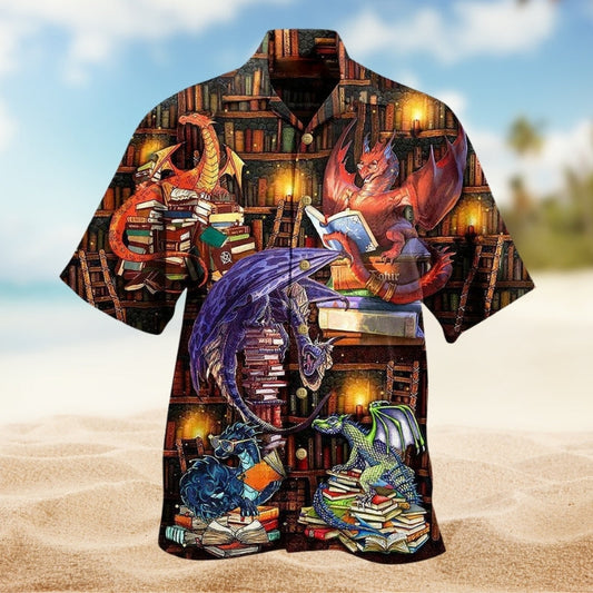 Books Reading Hawaiian Shirt For Summer Vacation, Beach Travel, And Casual Wear