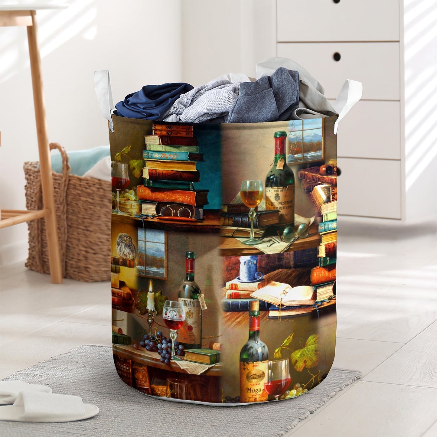 Books And Beverage Theme Vintage Life Laundry Basket For Bathroom Bedroom Storage