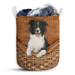 Small Size Border Collie Dog Rattan Texture Laundry Basket For Bathroom Bedroom Storage