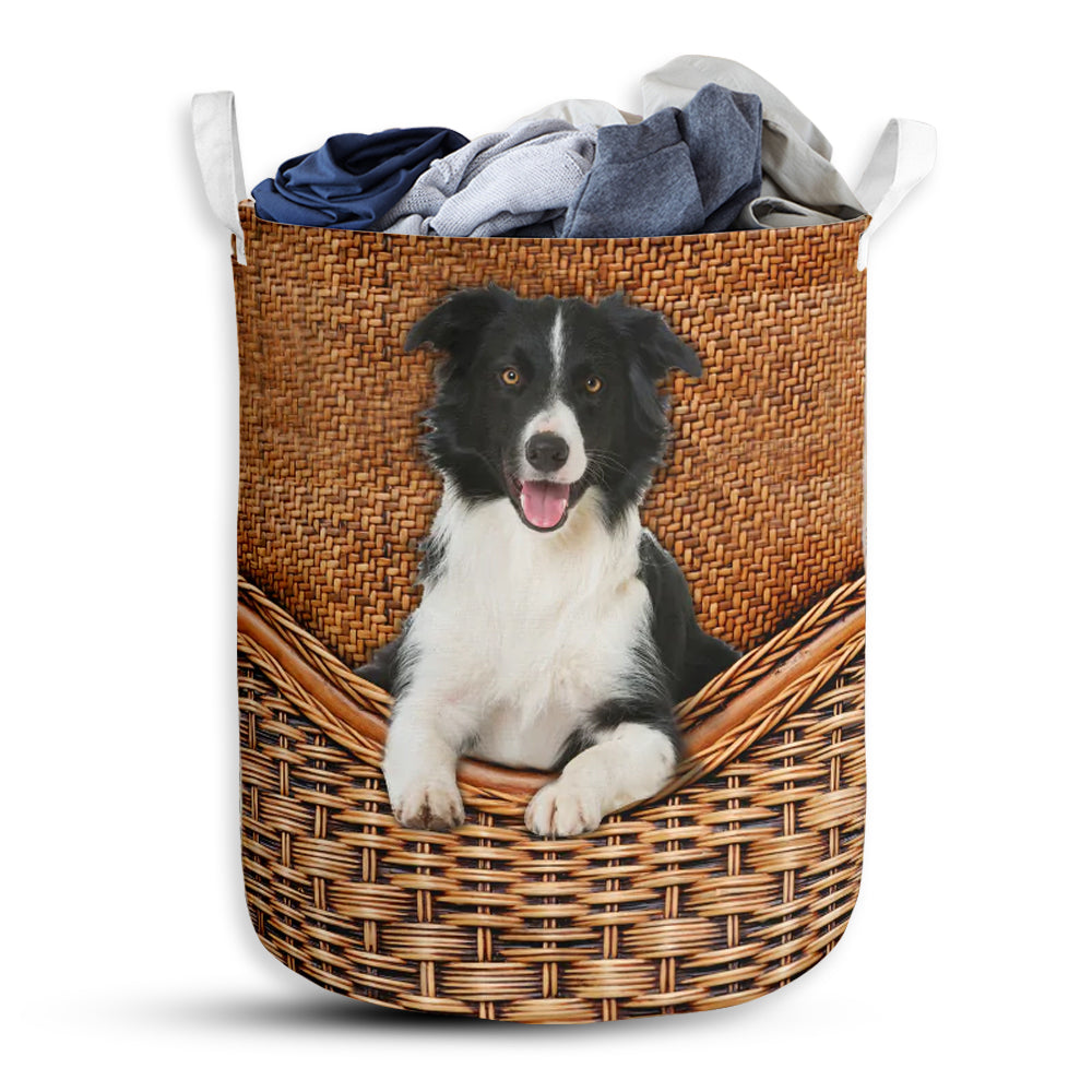 Small Size Border Collie Dog Rattan Texture Laundry Basket For Bathroom Bedroom Storage