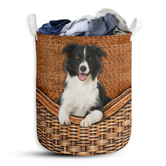 Small Size Border Collie Dog Rattan Texture Laundry Basket For Bathroom Bedroom Storage