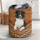 Border Collie Dog Rattan Texture Laundry Basket For Room Home Organizer