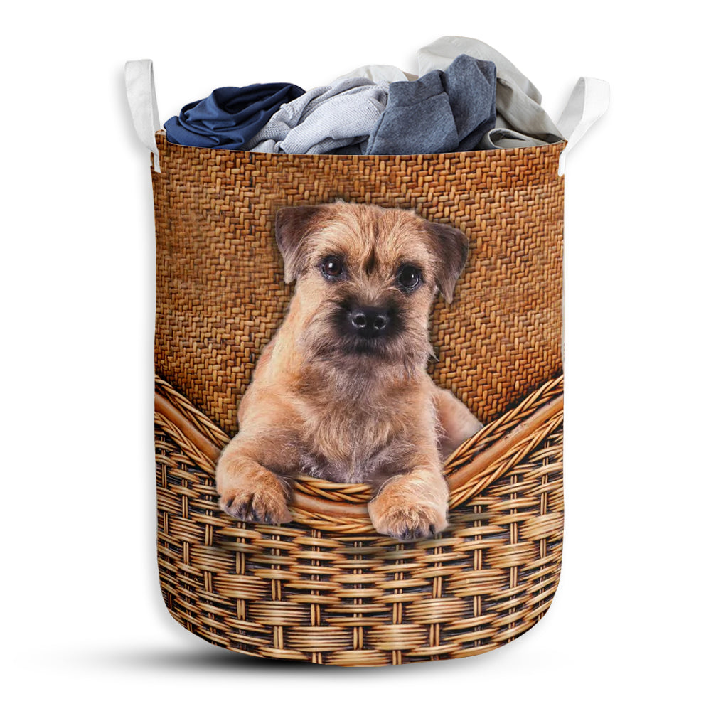Small Size Border Terrier Dog Rattan Texture Laundry Basket For Bathroom Bedroom Storage