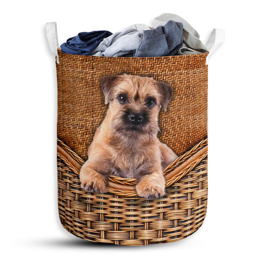 Small Size Border Terrier Dog Rattan Texture Laundry Basket For Bathroom Bedroom Storage