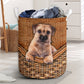 Border Terrier Dog Rattan Texture Laundry Basket For Room Home Organizer