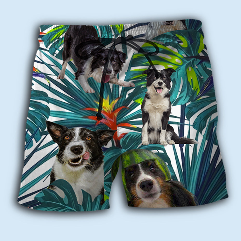 Border Collie Tropical Leaf Dog Lover Beach Shorts For Coastal Adventures And Relaxed Summer Wear