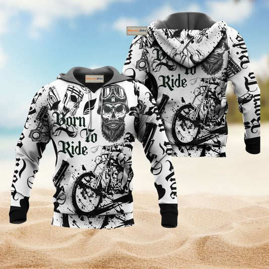 Black White Born Ride Motorcycle Hoodie For Automotive Enthusiasts Road Trips And Casual Everyday Wear