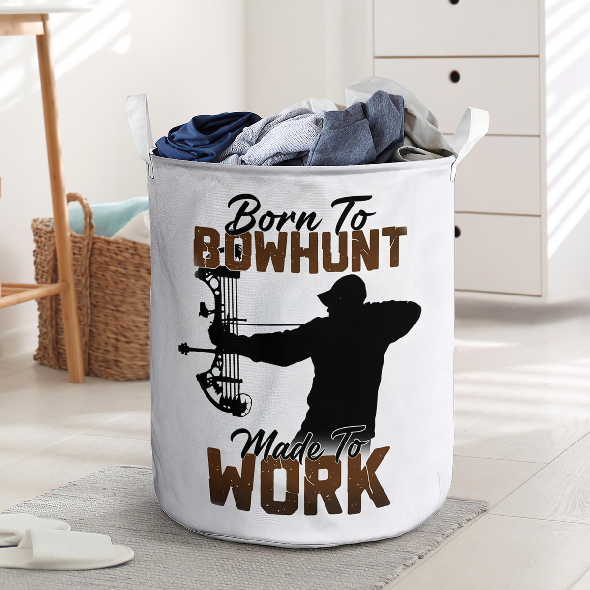 Born To Bowhunt Made To Work Laundry Basket For Bathroom Bedroom Storage