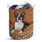 Small Size Boston Terrier Dog Rattan Texture Laundry Basket For Bathroom Bedroom Storage