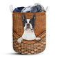 Small Size Boston Terrier Dog Rattan Texture Style Laundry Basket For Bathroom Bedroom Storage