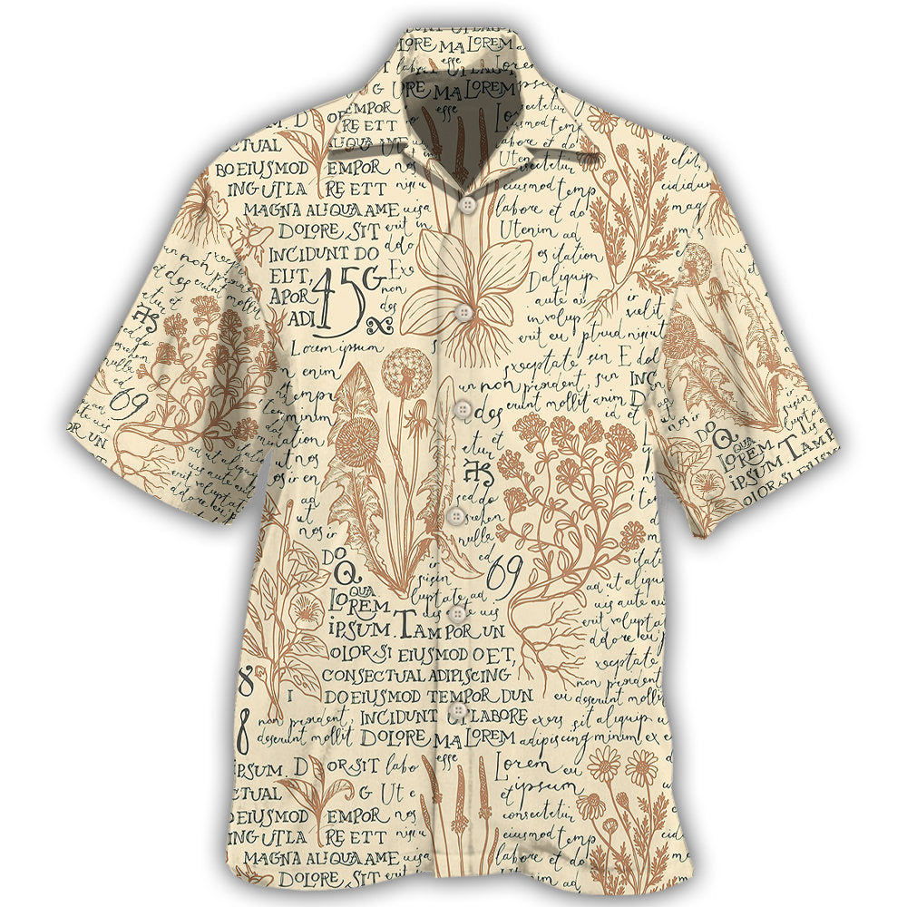 Botany Writing Nature Inspired Hawaiian Shirt For Summer Vacation, Beach Travel, And Casual Wear