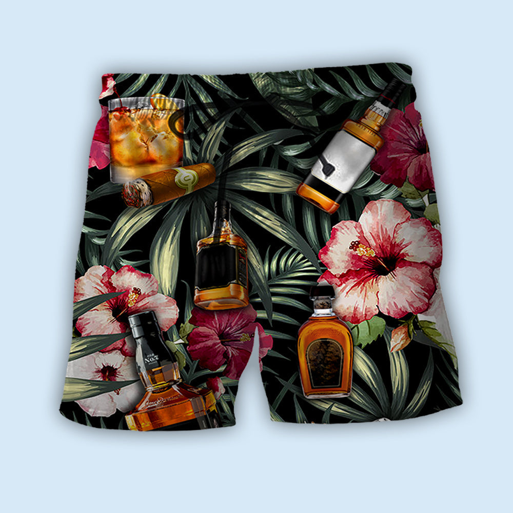 Bourbon Tropical Leaf Luxury Beach Shorts Print Detail For Beach Activities And Vacation Wear