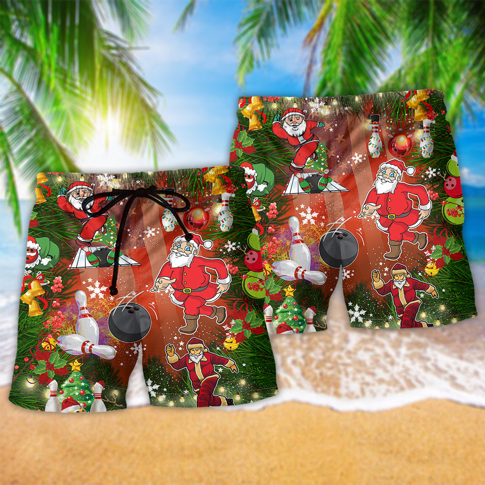 Bowling Solo With Santa Fun Beach Shorts For Summer Vacation And Coastal Travel