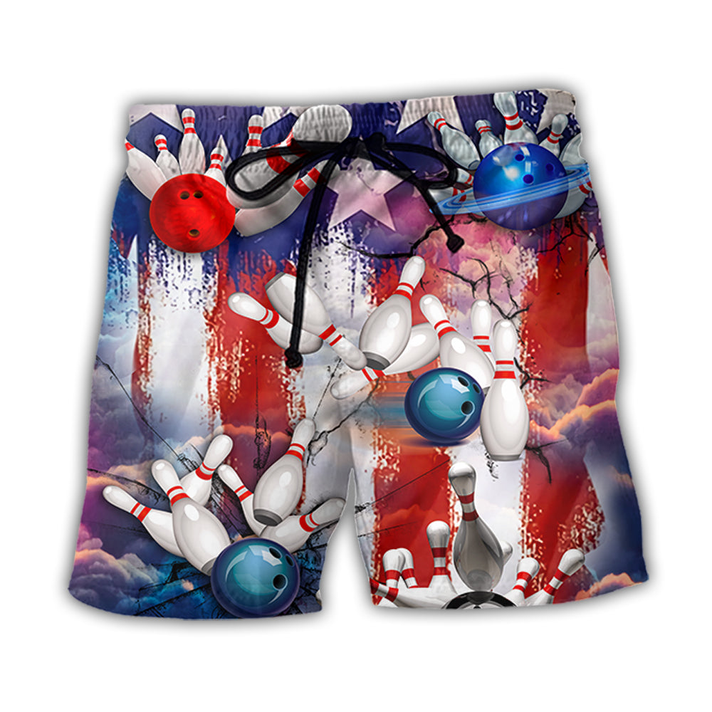 Bowling Independence Day Beach Shorts Pattern View For Relaxed Vacation Styling