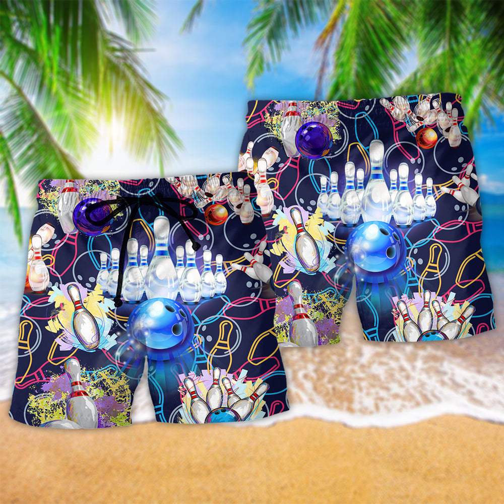Bowling Let The Good Times Roll Short Hawaiian Beach Shorts For Active Summer Travel
