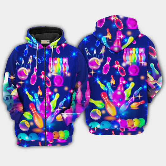Neon Bowling Rainbow Hoodie For Positive Streetwear Everyday Events And Gift Ideas