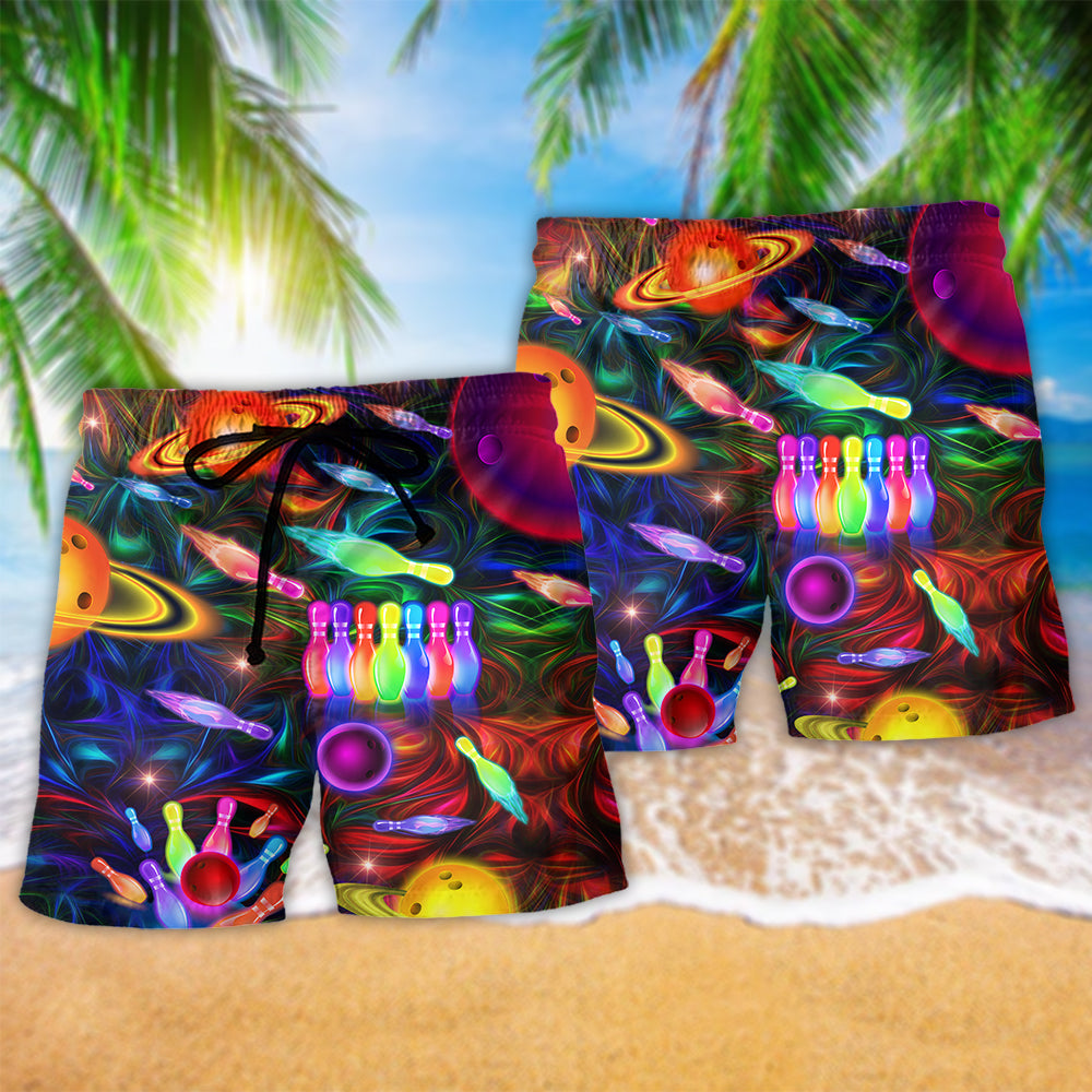 Bowling Space Strike The Universe Color Hawaiian Beach Shorts For Game Day Getaways
