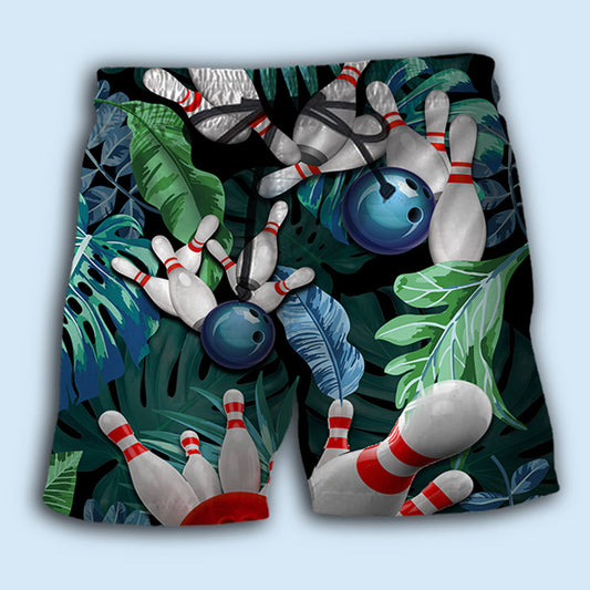 Bowling Tropical Leaf Fan Beach Shorts Pattern Detail For Sunny Outdoor Activities