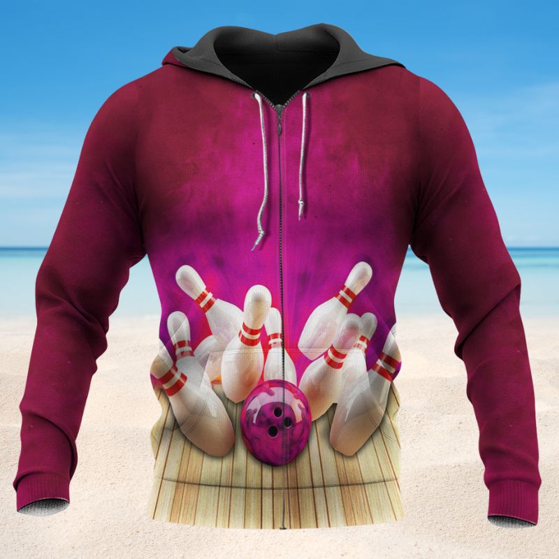 Dark Pink Bowling Hoodie For Hobby Inspired Style Outdoor Adventures And Comfort
