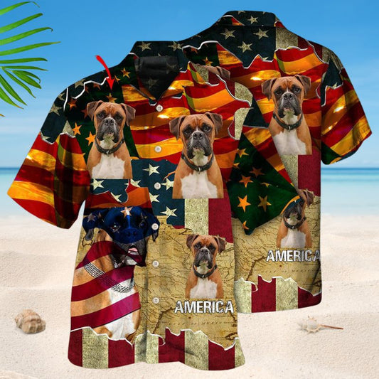 American Boxer Sunset Photo Hawaiian Shirt For Island Vacations, Resort Wear, And Relaxed Seasonal Style