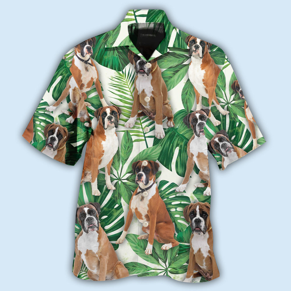 Tropical Dog Boxer Leaf Hawaiian Shirt Design View For Resort Travel And Thoughtful Gifting