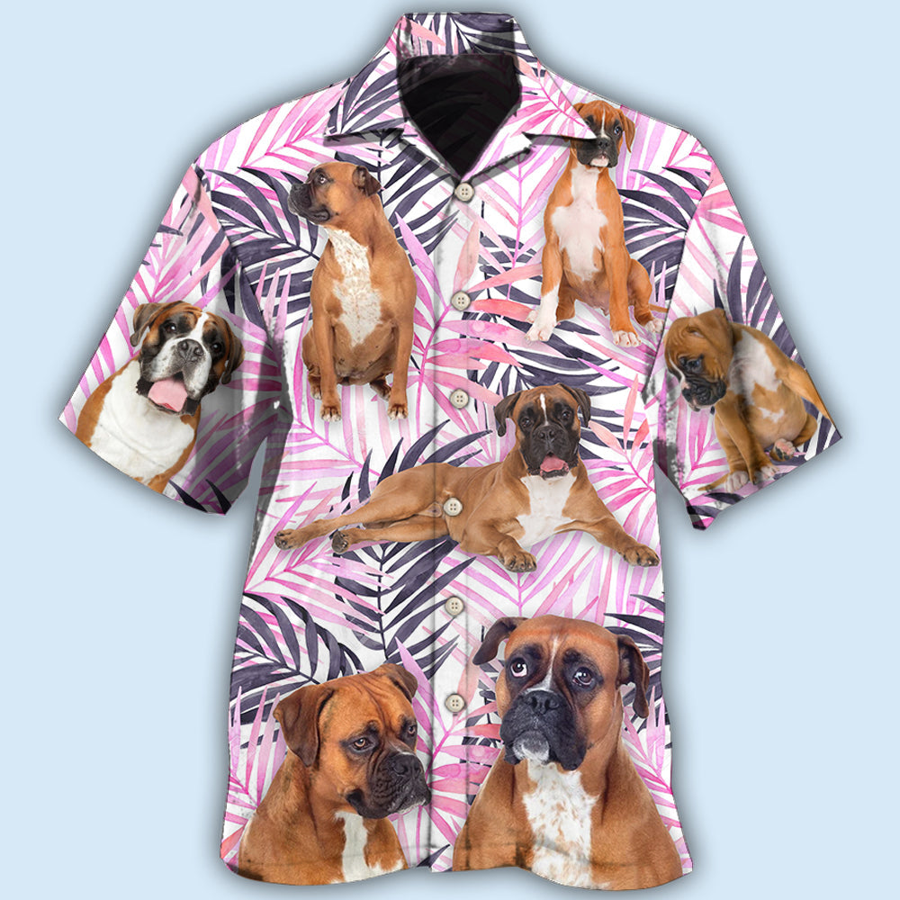 Tropical Boxer Dog Hawaiian Shirt With Detailed Graphic For Coastal Vacations Warm Weather Events And Daily Style