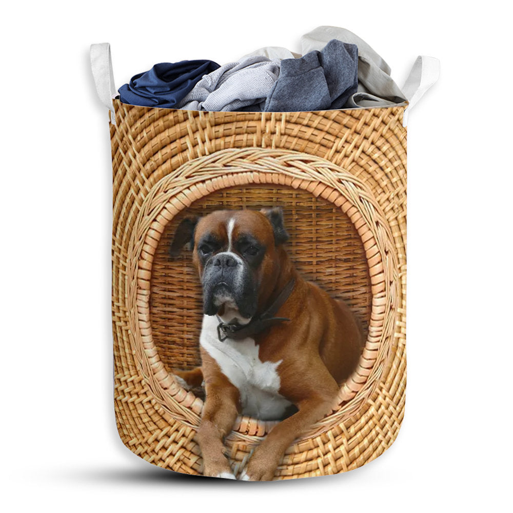 Small Size Boxer Dog Bamboo Wave Laundry Basket For Bathroom Bedroom Storage
