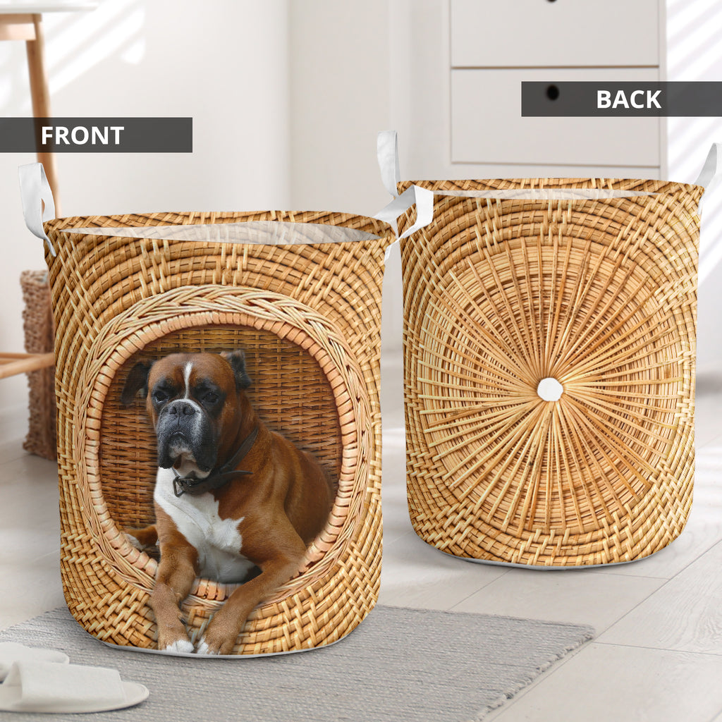 Boxer Dog Bamboo Wave Laundry Basket For Room Home Organizer