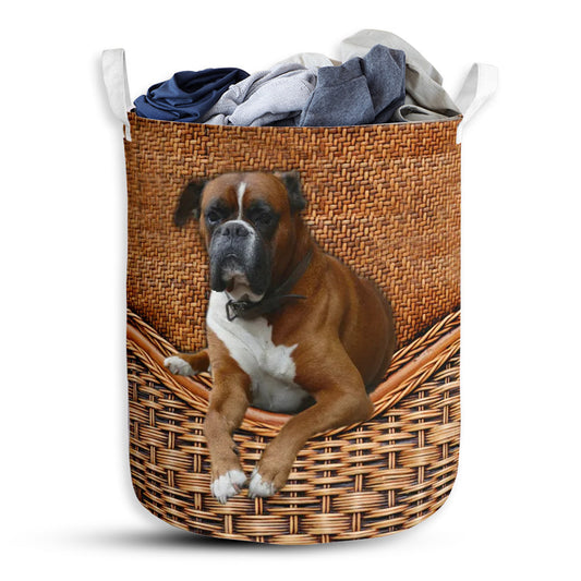 Small Size Boxer Dog Rattan Texture Laundry Basket For Bathroom Bedroom Storage
