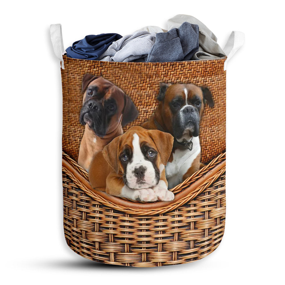 Small Size Boxer Dog Rattan Texture Style Laundry Basket For Bathroom Bedroom Storage