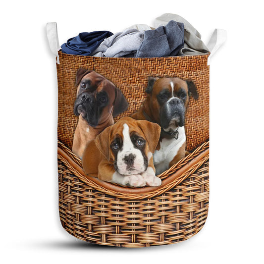 Small Size Boxer Dog Rattan Texture Style Laundry Basket For Bathroom Bedroom Storage