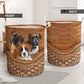 Boxer Dog Rattan Texture Style Laundry Basket For Room Home Organizer