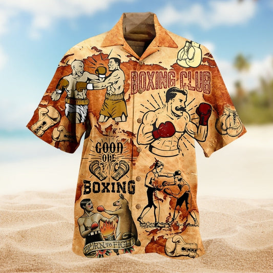 Boxing Creative Pattern Hawaiian Shirt For Resort Trips, Coastal Parties, And Warm Weather Style