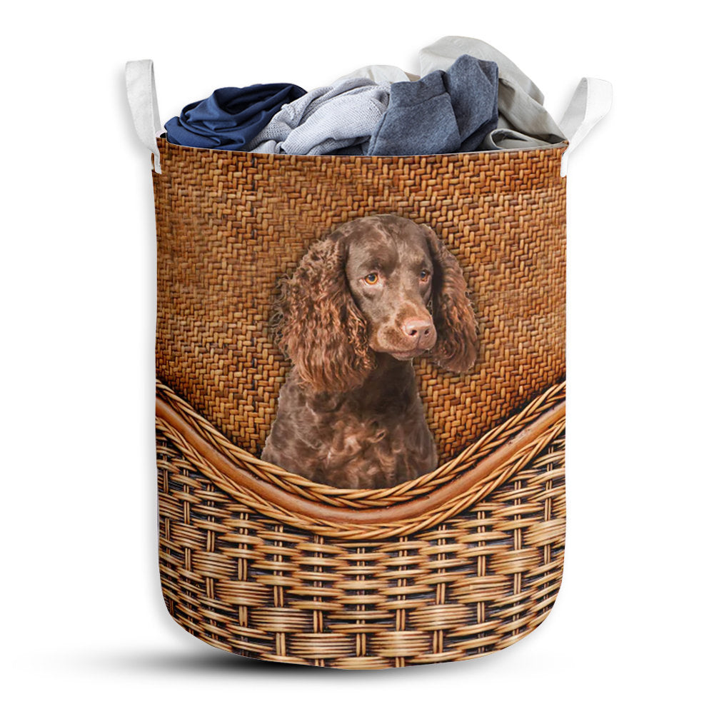 Small Size Boykin Spaniel Dog Rattan Texture Laundry Basket For Bathroom Bedroom Storage