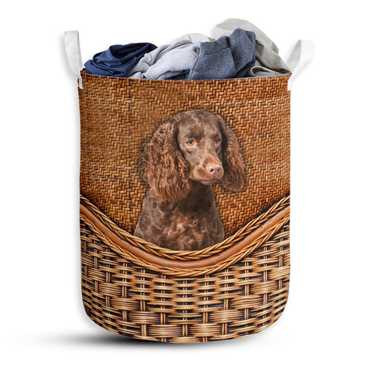 Small Size Boykin Spaniel Dog Rattan Texture Laundry Basket For Bathroom Bedroom Storage