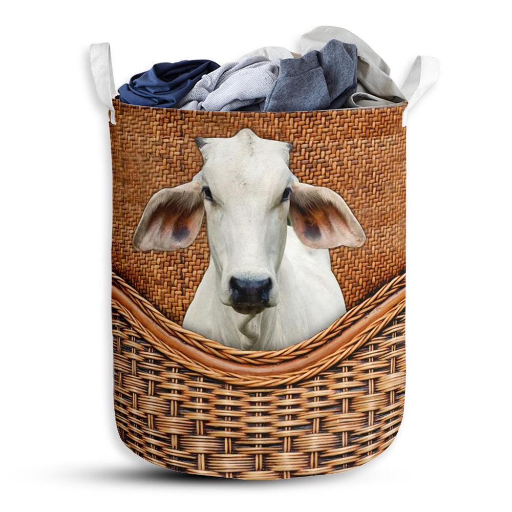 Small Size Brahman Cow Rattan Texture Laundry Basket For Bathroom Bedroom Storage