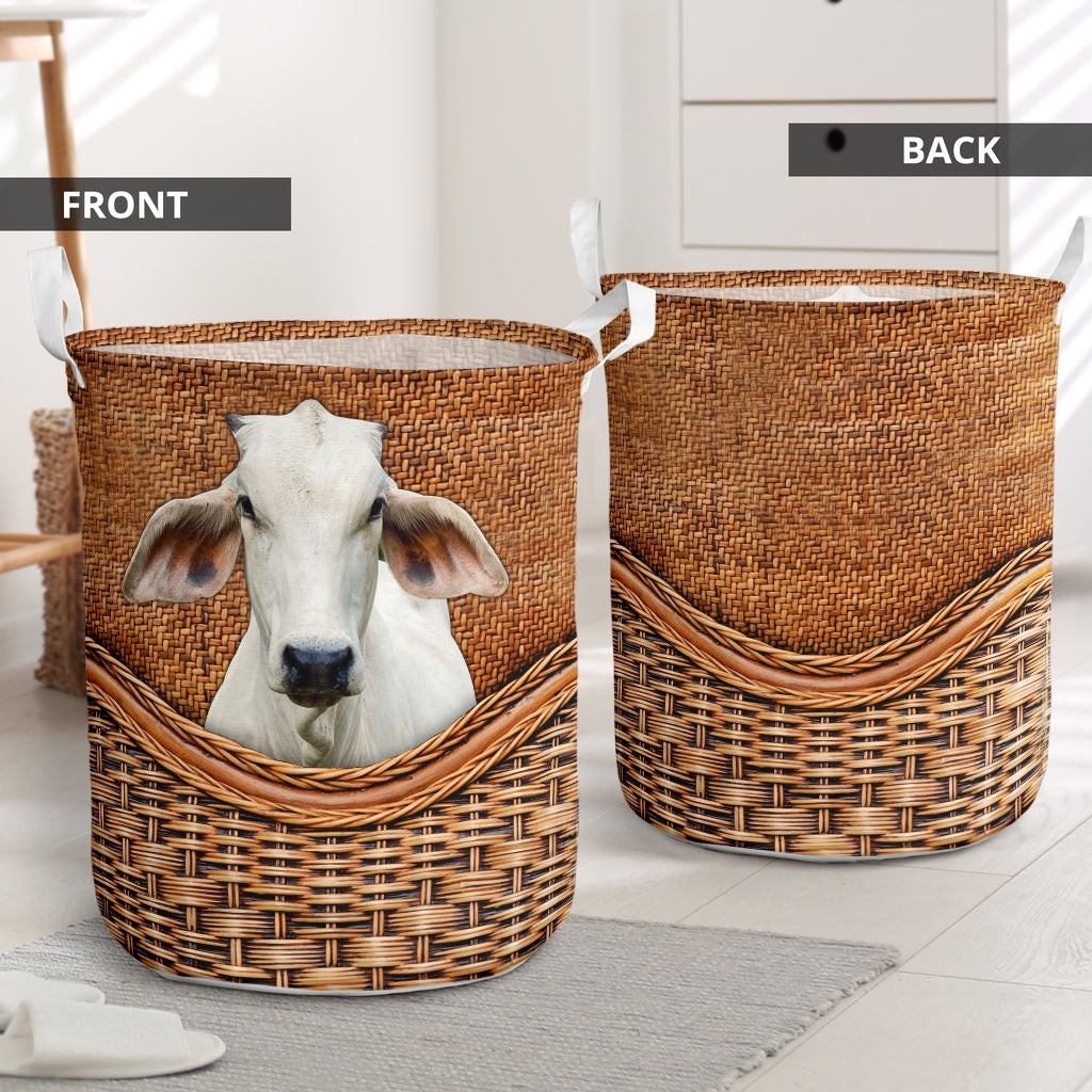 Brahman Cow Rattan Texture Laundry Basket For Room Home Organizer