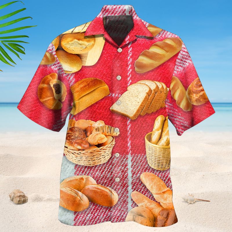 Bread Baking Red Fabric Hawaiian Shirt For Summer Vacation, Beach Travel, And Casual Wear