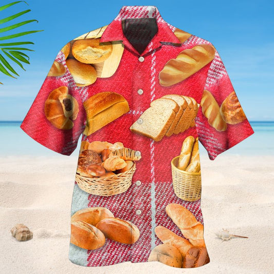 Bread Baking Red Fabric Hawaiian Shirt For Summer Vacation, Beach Travel, And Casual Wear