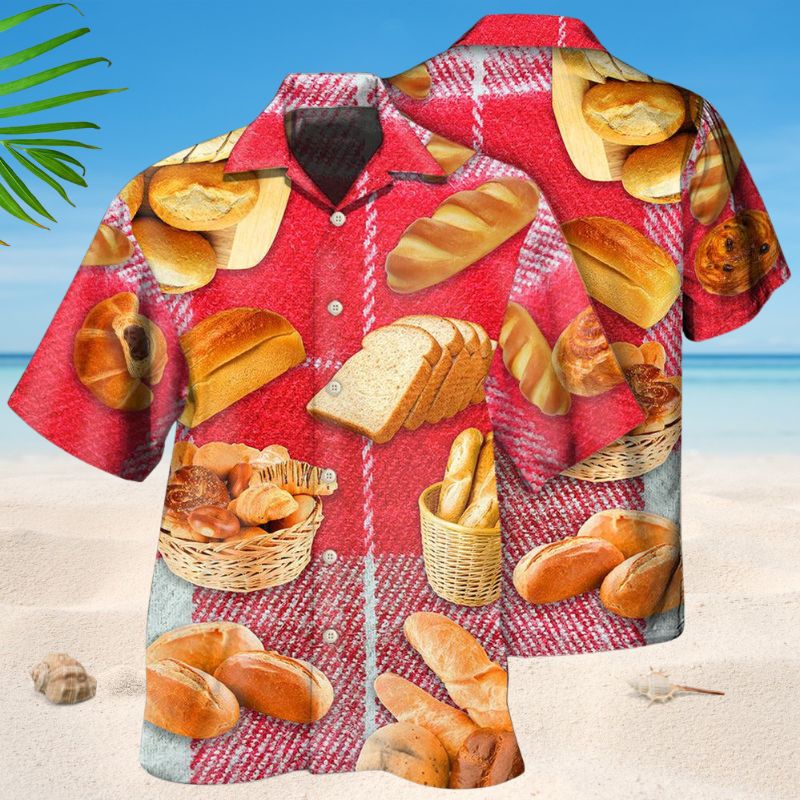 Bread Baking Red Fabric Hawaiian Shirt For Summer Vacation, Beach Travel, And Casual Wear