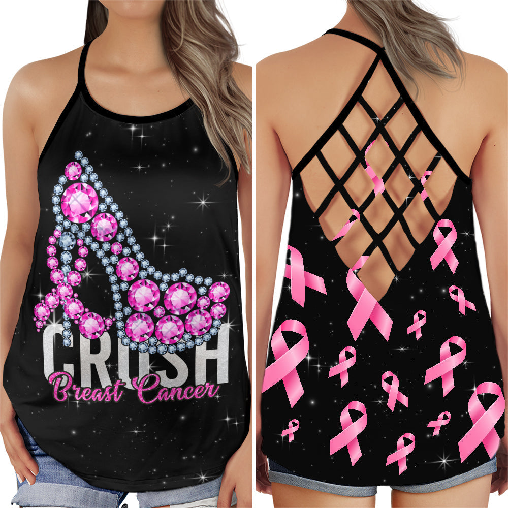 Breast Cancer Awareness Crush Cancer Pink Ribbon Hollow Tank Top For Community Events And Positive Support