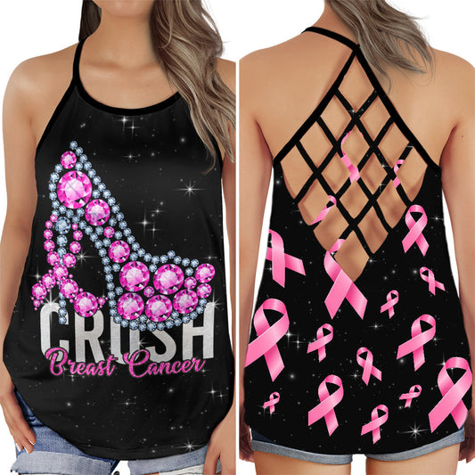 Breast Cancer Awareness Crush Cancer Pink Ribbon Hollow Tank Top For Community Events And Positive Support