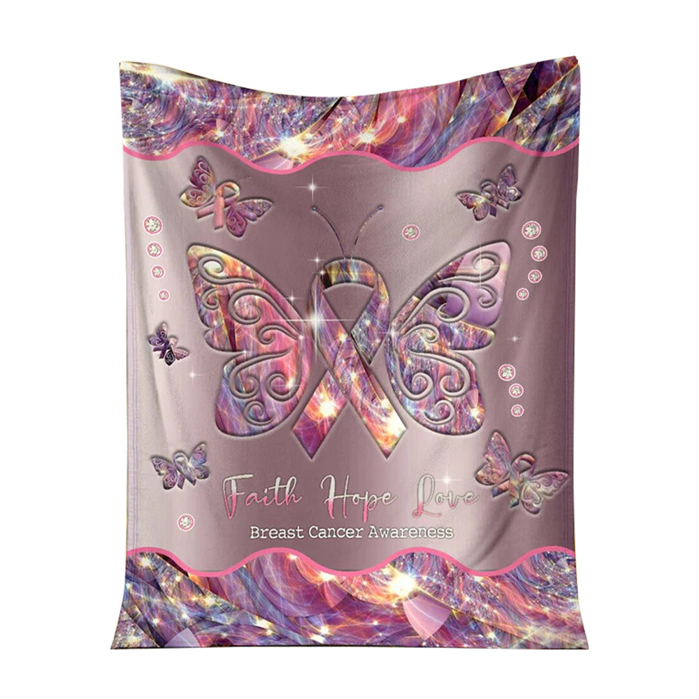 Breast Cancer Awareness Butterfly Flannel Blanket For Cozy Bedroom Sofa Decor