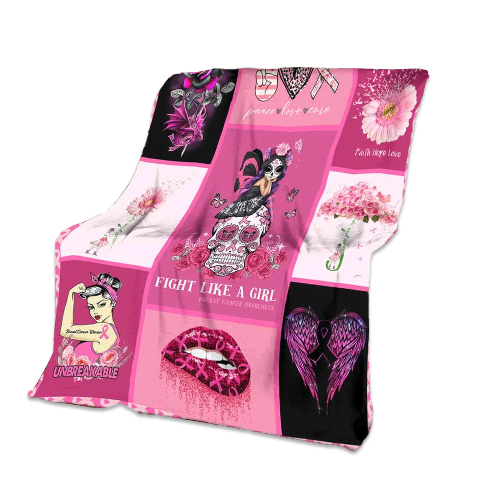 Breast Cancer Awareness Fight Like A Girl Flannel Blanket For Cozy Bedroom Sofa Decor