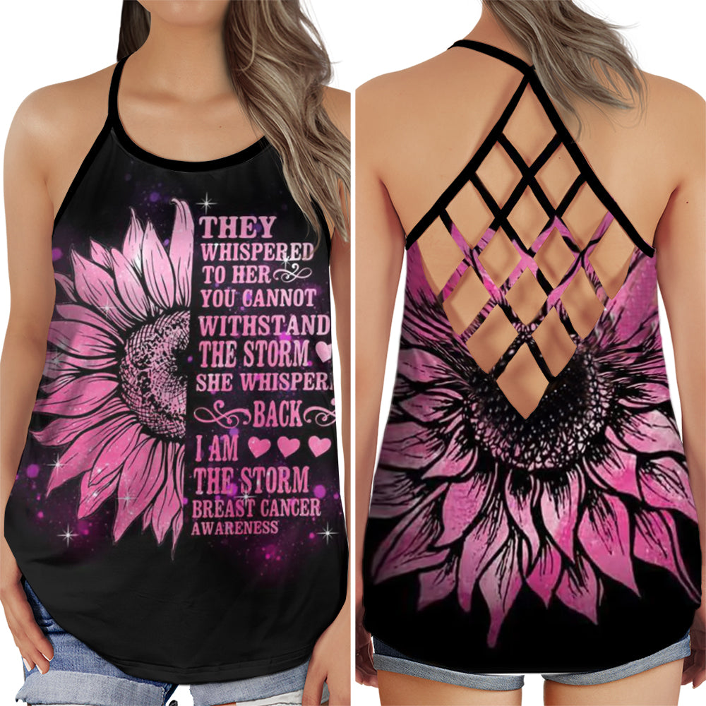 Breast Cancer Awareness Pink Flower Strength Hollow Tank Top For Community Events And Positive Support