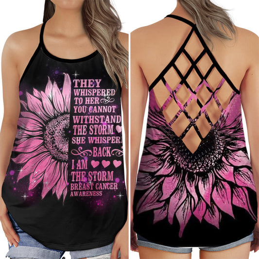 Breast Cancer Awareness Pink Flower Strength Hollow Tank Top For Community Events And Positive Support