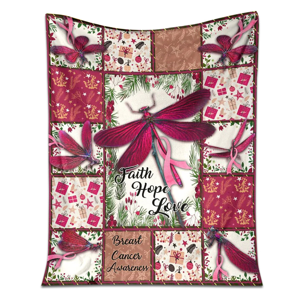 Breast Cancer Awareness Dragonfly Flannel Blanket For Cozy Bedroom Sofa Decor