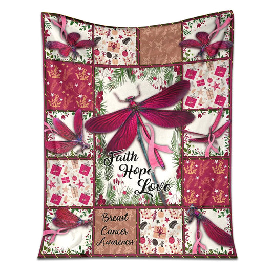 Breast Cancer Awareness Dragonfly Flannel Blanket For Cozy Bedroom Sofa Decor