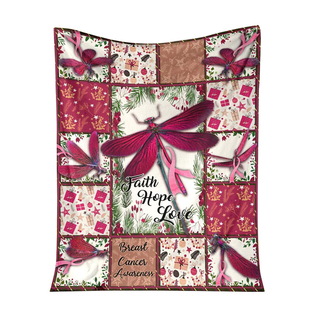Breast Cancer Faith Hope Love Dragon Floral Flannel Blanket For Cozy Bedroom Sofa Decor
